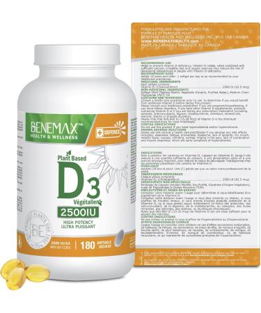 Benemax Vitamin D3 2500 IU For Healthy Bones Teeth and Helps Prevent Vitamin D Deficiency Plant Based & Vegan 180 Day Supply - Buy Online on GoSupps.com