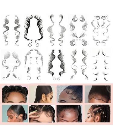 Xmasir 10Pcs Curly Baby Hair Tattoo Stickers 10 Styles Temporary Bangs Tattoos Edges for Hair,Lasting Waterproof Fake Hairline Stickers Makeup Tool for Women Kids(9x5.5 inch) (1)