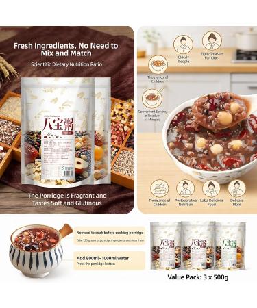 M lange De Porridge Premium 8 Treasures 500 G X 3 Sachets Grains Entiers Et C r ales Sans Gluten For Congee Fait Maison Petit-d jeuner Collation Sains Facile Cuisiner - Buy Online on GoSupps.com