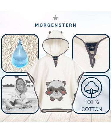 Morning Star Badeponcho for Kids | 100% Cotton Hooded Towel & Bathrobe - Oeko-Tex Certified Cream Raccoon for Ages 1-3 - Buy Online on GoSupps.com