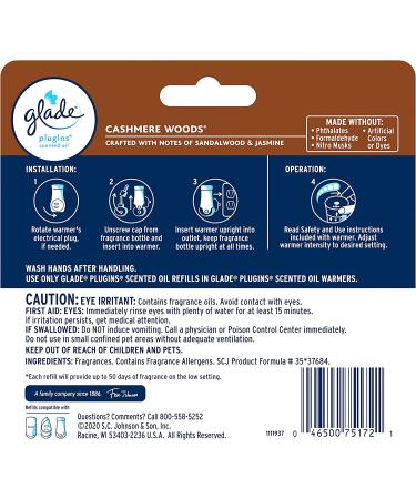 Glade PlugIns Cashmere Woods Air Freshener Refills - 3 Pack of 2.01 Fl Oz Scented Essential Oil for Home & Bathroom - Buy Online on GoSupps.com