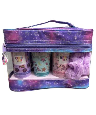 BAYLlS & Harding BeautiCOL0GY Coffret cadeau bulles de bain lotion pour le corps cr me de douche et polissage pour le corps Trousse de maquillage sur le th me licorne cosmique