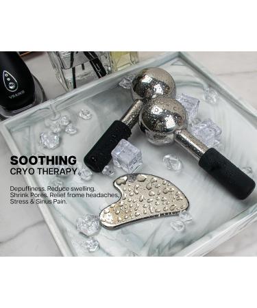 ICE Globes & Gua Sha Set - Unbreakable Steel Facial Tools for Dark Circles Puffiness & Lymphatic Drainage | Face Massager Cooling Rollers (Black - Buy Online on GoSupps.com