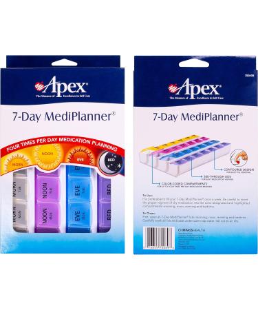 Apex 7-Day Mediplanner Pill Organizer | Weekly Color-Coded Easy-Open | Organize Medications & Vitamins for AM PM Evening & Bedtime International Shipping Available - Buy Online on GoSupps.com