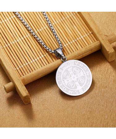 Stainless Steel St Benedict Medal Necklace & Bracelet Set - Exorcism Catholic Gift for Men - Buy Online on GoSupps.com