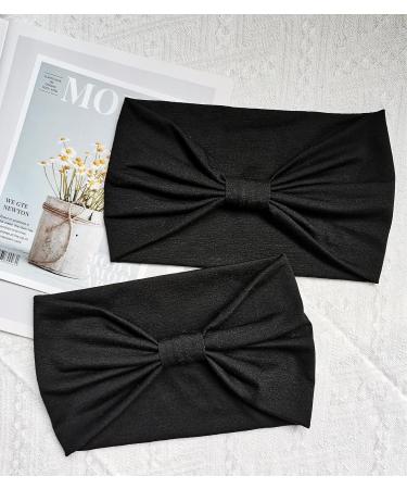 Hjiaruiky Wide Headbands for Women - Boho Black Workout and Yoga Headbands - Stretchy Cloth Bandana for Fashionable Hair - Set of 2 Black Headbands - Buy Online on GoSupps.com