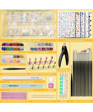 Teenitor Fake Nails Kit - Clear Coffin Press On Nail Tips Nail Art Supplies Glitter & Rhinestones for Stunning Nail Designs | International Shipping Available - Buy Online on GoSupps.com
