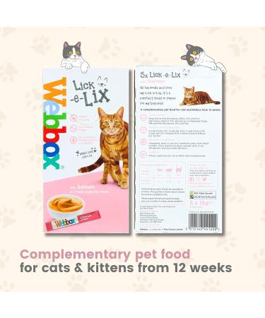Cat Treats bundle contains Lick e Lix Salmon Webbox Licky Lix Kitten Treats and Snacks Lick-e-Lix Pack of 7 x 5's - Total 35 x 15g sachets and our Silvervine Chew Sticks - Buy Online on GoSupps.com