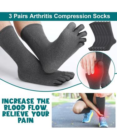 Blosssound Arthritis Compression Socks - 3 Pairs of Five Toe Pain Relief Socks for Men & Women | Swelling & Circulation Support - Buy Online on GoSupps.com