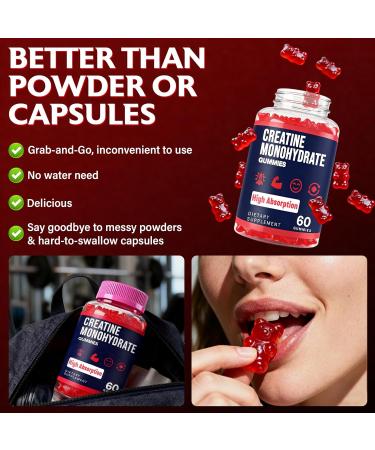 Creatine Monohydrate Gummies for Women & Men Creatine with Taurine & B6 Chewable Creatina Pre Workout Gummies for Max Strength & Muscle Growth Energy Endurance Creatine for Men & Women - 2 Packs 60 Count (Pack of 2) - Buy Online on GoSupps.com