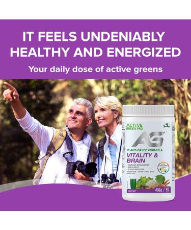 Active Green Pro - Vitality & Brain Powder Blend of Synergistic Herbs Lion's Mane Ginkgo and Vegetables Plant-Based Formula No Fillers No Sugar Added - 40 Servings - Buy Online on GoSupps.com