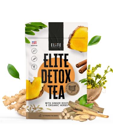 Elite Detox Tea for Body Cleanse. A Natural Organic Herbal Cleansing Tea for Bloating Constipation and to Refresh Your Body. 14 Digestive Tea Bags with Organic Loose Leaf