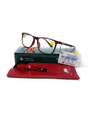 reading glasses for men. tr90 ULTRALIGHT venice red 1.00x +1.00 Red