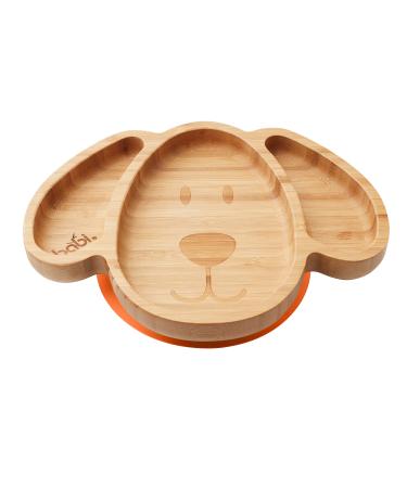 BABI Baby Toddler Large Dog Plate Natural Bamboo with Stay Put Silicone Suction Ring (Orange)