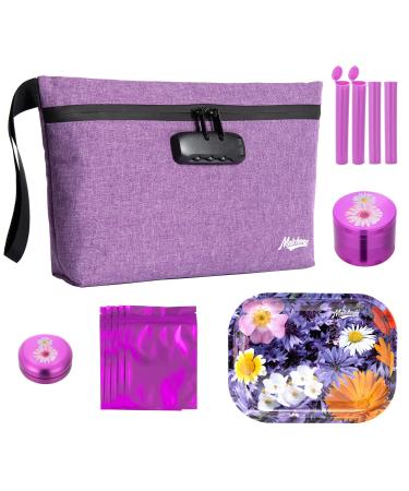 MAICHENG Smell Proof Bag with Combination Lock - Carbon Lined Odor Proof Pouch - Large Smell Proof Containers - Travel Storage Case Gifts for Women - 6 in1 Kit - Purple