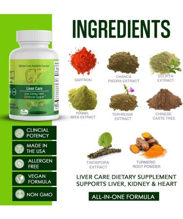 EXIR Liver Cleanse Herbal Supplement, 60 Capsules with Powerful Herbal Blend Including Saffron, Eclipta, Chanca Piedra, and Tinospora Extract Liver Detox Support, Promotes Liver Health & Function 60 Count (Pack of 1) - Buy Online on GoSupps.com