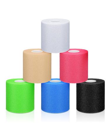 6 Pieces Foam Underwrap Athletic Foam Tape Sports Pre Wrap Athletic Tape Sports Tape for Ankles Wrists Hands and Knees, 2.75 x 30 Yards (Wheat, White, Blue, Green, Pink, Black)