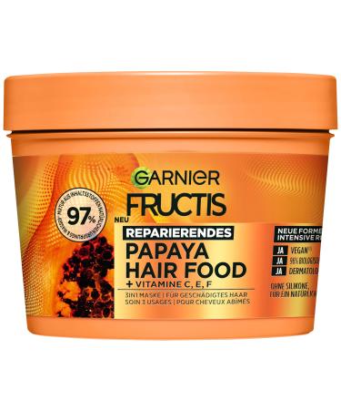 Garnier Garnier Papaya 3-in-1 Hair Mask for Damaged Hair Leave-In for Intensive Care and Softness Vegan Formula with Natural Ingredients Fructis Hair Food 1 x 400 ml