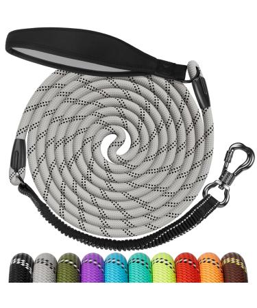 Aystkniet Bungee tow leash for dogs 30m shock -absorbing dog leash with padded handle reflective threads lockable hook for medium large dog 30m 8mm silver