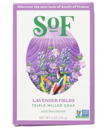 South of France Lavender Fields Bar Soap Gluten Free Cruelty Free 6 Ounce (Pack of 3)