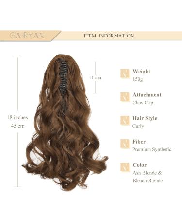 Buy Gairyan 45cm Ash Brown Claw Clip Ponytail Extensions - Curly & Wavy Synthetic Hair for Women - Buy Online on GoSupps.com