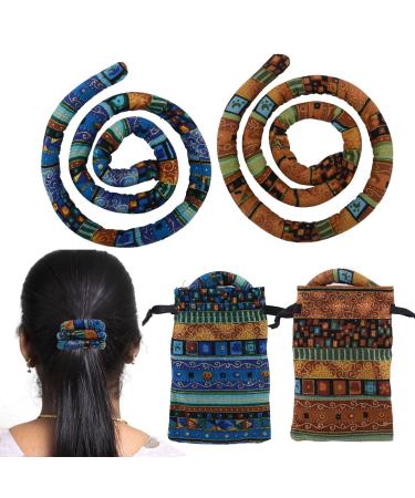 2Pcs Spiral Hair Ties No Damage  Bendable Dreadlock Accessories  Women Men Long Ponytail Holders with Bag (Blue  Yellow)