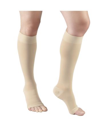 Truform 20-30 mmHg Compression Microfiber Stockings for Men and Women Knee High Length Open Toe Beige Medium Beige Medium (1 Pair) Open Toe