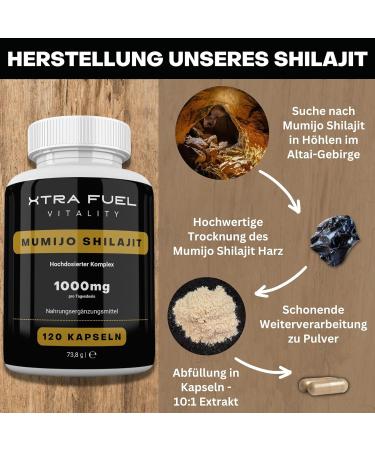High-Dose Shilajit Capsules 1000mg - 120 Vegan Capsules - Natural Mumijo Extract - Mineral Rich Humic Acid & Fulvic Acid - International Shipping Available - Buy Online on GoSupps.com