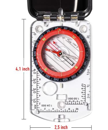 Sighting Compass Mirror Adjustable Declination - Boy Scout Compass Survival Camping | Base Plate Compass Kids Navigation | Orienteering Compass Hiking Map Read Military Compass Backpacking Clinometers Red - Buy Online on GoSupps.com