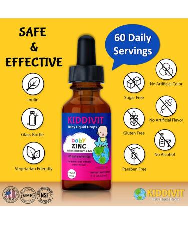 Kiddivit Baby Zinc Liquid Drops with Elderberry, Vitamin D3 & C - 60 Daily Servings - 2 Fl Oz (60 mL) - Buy Online on GoSupps.com