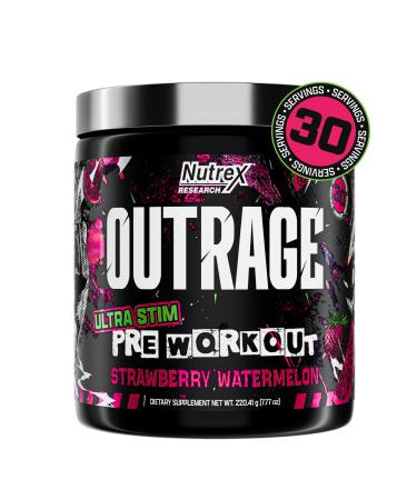 Outrage Ultra HIGH STIM Pre-Workout Powder for Men | 400mg Caffeine L-Citrulline Beta-Alanine Creatine | Extreme Energy Focus Strength & Endurance (30 Servings Strawberry Watermelon) Strawberry Watermelon 8 Ounce (Pac
