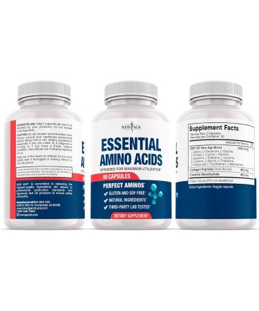 NEW AGE Amino Acid Complex 20 Aminos with BCAAs L-Glutamine L-Arginine & Hyaluronic Acid Supports Recovery Energy Immune Health & Wellness Vegan Non-GMO Gluten-Free 120 Capsules 60 Count (Pack of 2) - Buy Online on GoSupps.com