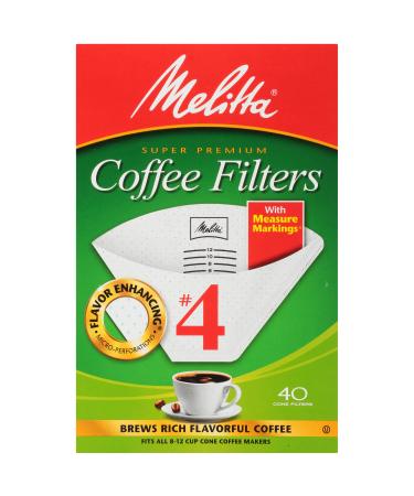 Melitta #4 Super Premium Cone Coffee Filters, White, 40 Count