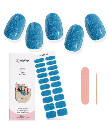 Kalolary Gel Nail Polish Strips Nail Gel Art Sticker Waterproof Full Nail Wraps Decal Sets with Nail File and Stick for Women Girls Nail Art Decor (UV/LED Lamp Required) (Shiny Blue)