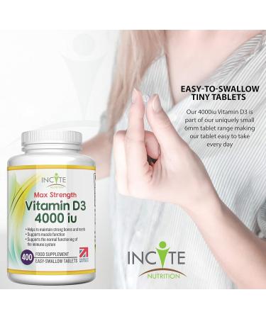 Premium Vitamin D3 4000iu Supplement - 400 Easy-Swallow Tablets - High Strength Cholecalciferol VIT D3 - Vegetarian Formula - Made in the UK - Buy Online on GoSupps.com