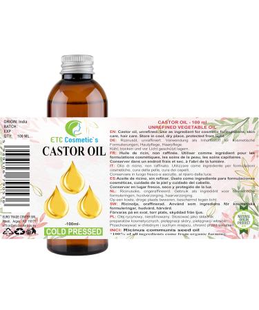 Castor Oil 100 ml 100% Organic Cold Press for Hair Nails Eyebrows - Buy Online on GoSupps.com