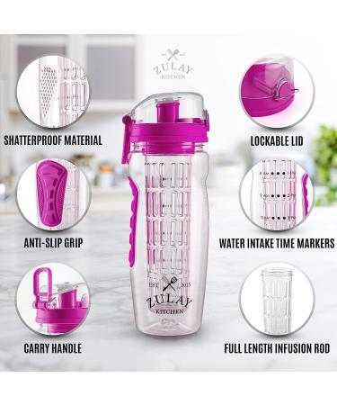 Zulay 34oz Fruit Infuser Water Bottle with Sleeve - Flamingo Pink - Anti-Slip Grip & Flip Top Lid - Infused Water Bottle for Women & Men - Buy Online on GoSupps.com