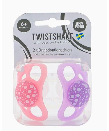 Twistshake Pacifier Set - Pastel Pink & Violet Ages 6 Months+ 2 Pack - Safe & Stylish Baby Soothers - Buy Online on GoSupps.com