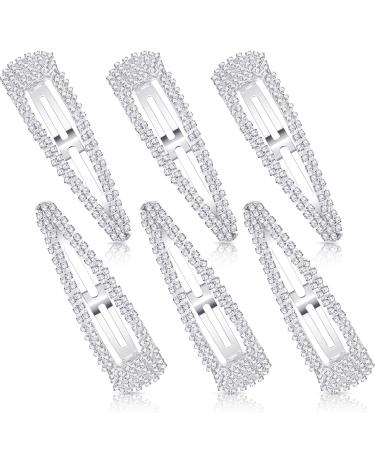 6 Pieces 4 Inch Rhinestone Snap Hair Clips Hair Barrettes Hairpins Crystal Metal Hair Clips for Women Girls Wedding Hair Accessories (Silver)