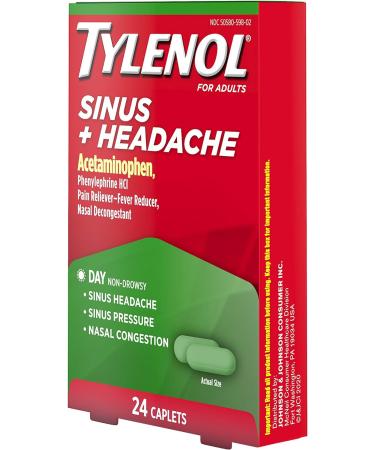 Tylenol Sinus + Headache Non-Drowsy Daytime Caplets 24 ct - Fast Relief for Acetaminophen & Phenylephrine HCl - Buy Online on GoSupps.com