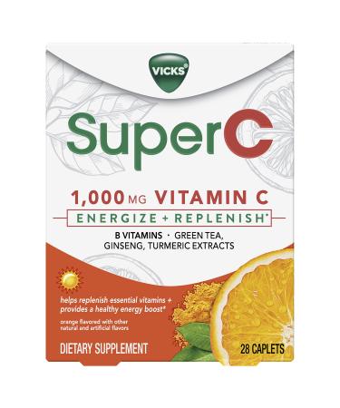Vicks Super C Energize and Replenish* Daytime Daily Supplement with Vitamin C B Vitamins Plus a Blend of Herbal Extracts Coated to be Easy to Swallow from The Makers of Vicks 28ct 28 Count (Pack of 1)