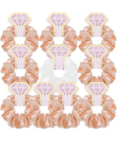 10 Pieces Bridal Hair Scrunchies Satin Bridesmaid Hair Ties Bachelorette Hair Scrunchies for Women Girls Wedding Hair Accessories (Dark Pink and White)