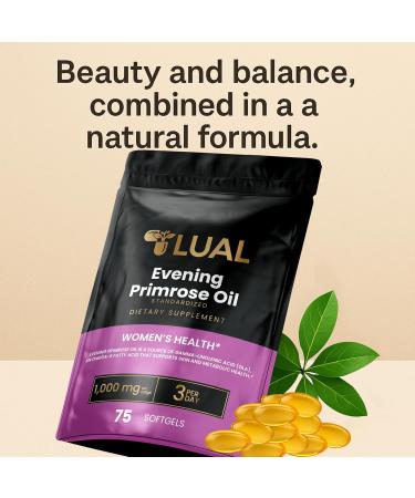 Women's Health Evening Primrose Oil Softgels | Omega-6 Fatty Acid for Women's Health | Lual Evening Primrose Oil Capsules 1000mg 75 Count - Buy Online on GoSupps.com