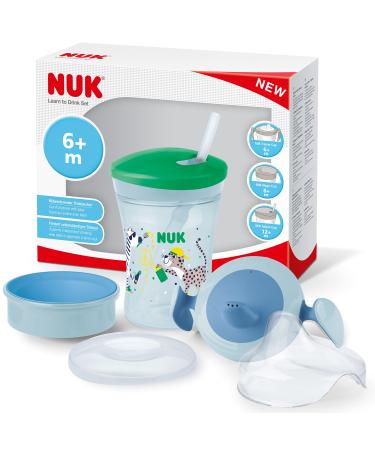 NUK 3-in-1 drinking cup set with trainer cup batch cup (6+ months) Magic Cup 360 drinking cup (8+ m) & action cup drinking bottle children (12+ m) |230 ml |BPA-free |Green Leopard boys (blue) single