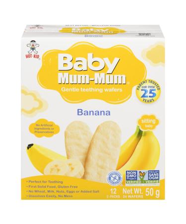 Hot-Kid Baby Mum-Mum Rice Rusks Banana Gluten Free Allergen Free Non-GMO Rice Teether Cookie for Teething Infants 50gms Pack of 24