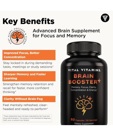 Vital Vitamins Brain Booster Plus 60 ct + Creatine Capsules 120 ct - Buy Online on GoSupps.com