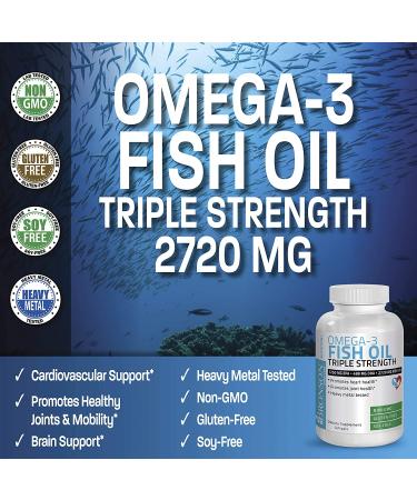 Bronson Omega-3 Fish Oil Triple Strength 2720mg High EPA 1250mg DHA 488mg Non-GMO Heavy Metal Tested - 180 Softgels - Buy Online on GoSupps.com