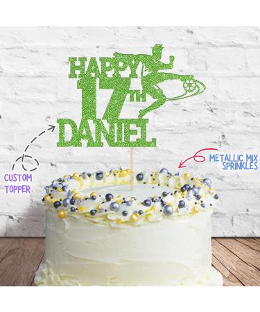 Cakeshop Cake Decoration Pack | Football Birthday Theme Premium Double Sided Glitter Card Cake Topper & 25g Party Pack of Cake Sugar Sprinkles | Custom Name & Age Cake Decoration (Green) Non-Prime Glitter Card: Green - Buy Online on GoSupps.com