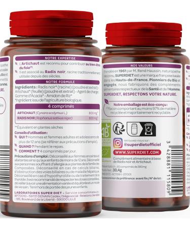 SUPERDIET - BLACK RADISH ARTICHOKE ORGANIC Liver well-being Herbal medicine Made in France 80 tablets - Buy Online on GoSupps.com