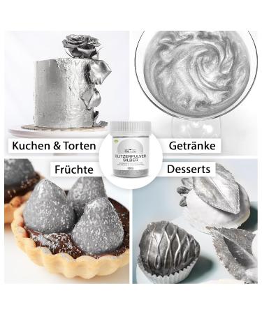 Buy Vegan Silver Edible Glitter Powder - Gluten-Free 10g for Cocktails Pastries & Decorations - E171 Free - Buy Online on GoSupps.com